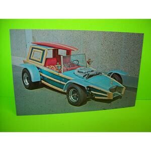 Calico Surfer Postcard Surf Woody Beatnik Hot Rod Car Barris 1965 Original AMT